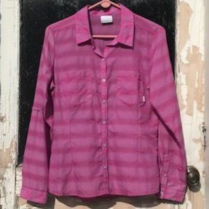 Columbia Pink/Fuchsia Striped Lightweight Button Down Shirt